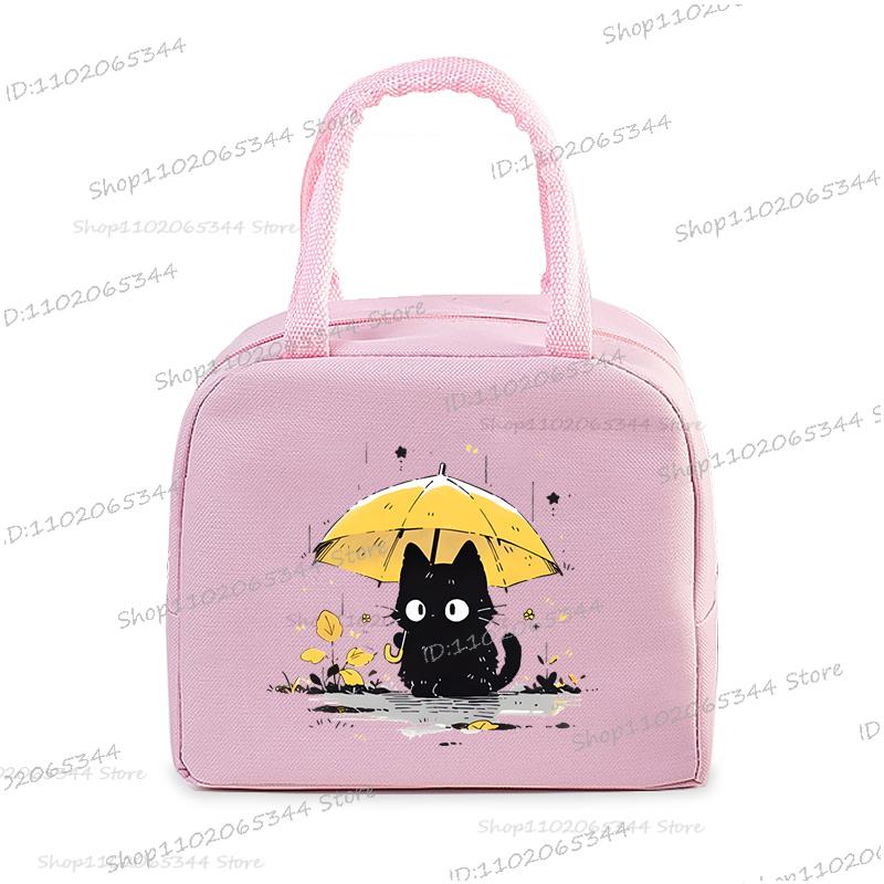 Anime Comic Cat Print Lunch Bag Women And Kids Funny Kitten Graphics Bento Thermal Handbags Thickened Insulation Lunch Box Bag