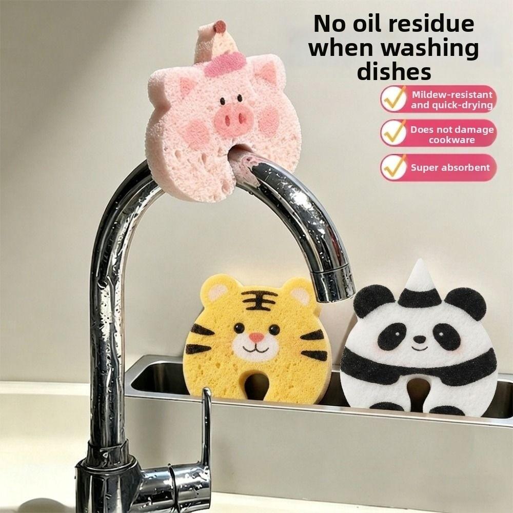 Panda/Tiger/Pig Shapes Cartoon Dishwashing Sponge Quick-dry Pot Scrubber Sponge Pot Scrubbing