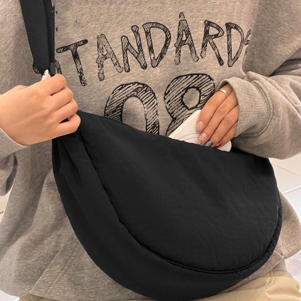 Nylon Shoulder Bag Solid Color Messenger Bag Vintage Half Moon Bag Ladies Purse