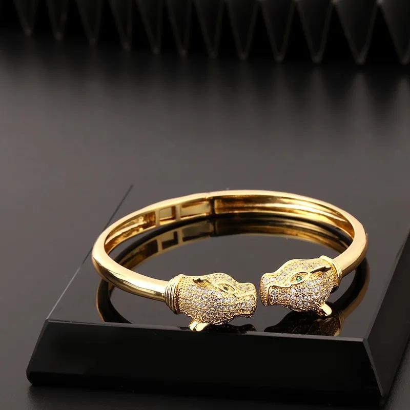 Modisches offenes Leopard-Armband für Damen mit mikroverlegten Zirkonia-Steinen
