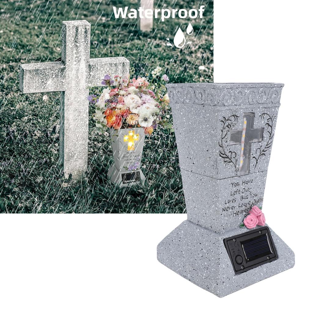Vaso Solare per Tomba Cimiteriale, Vaso per Lapide in Resina con Picchetti per Terra Portafiori per Lapide Cimiteriale Uso Esterno