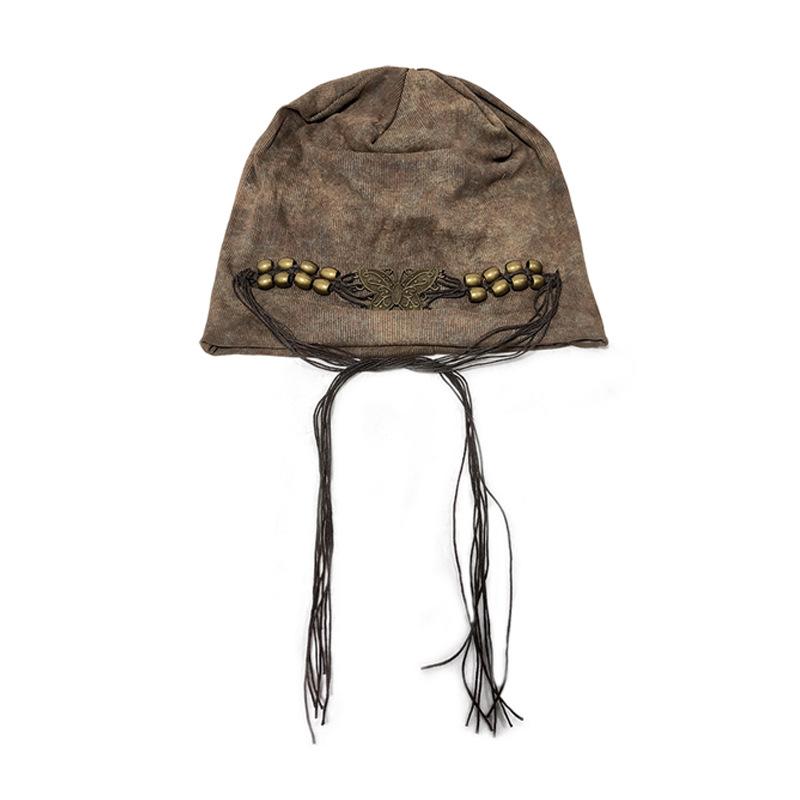 Heavy Industry Butterfly Cold Hat Niche Tie-dye Knitted Stacking Hat Female Han Da Head Circumference Hat Show Face Small Beaded Pullover Hat