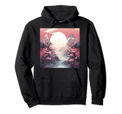 Castle Whispers Japanese Cherry Blossom Anime Landscape Hoodie
