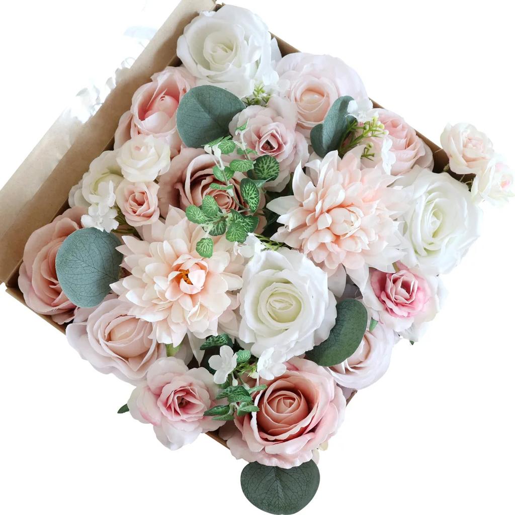 Pink Blue Artificial Flowers Combo Box Set for DIY Floral Arrangement Wedding Bouquet Party Table Centerpieces Decoration