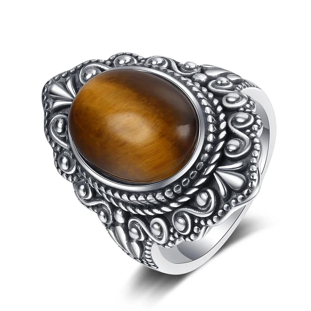 High Quality Natural Tiger Eye Rings S Silver  Ring for Women Gifts Vintage Fine Wedding Party Ring Wholesale