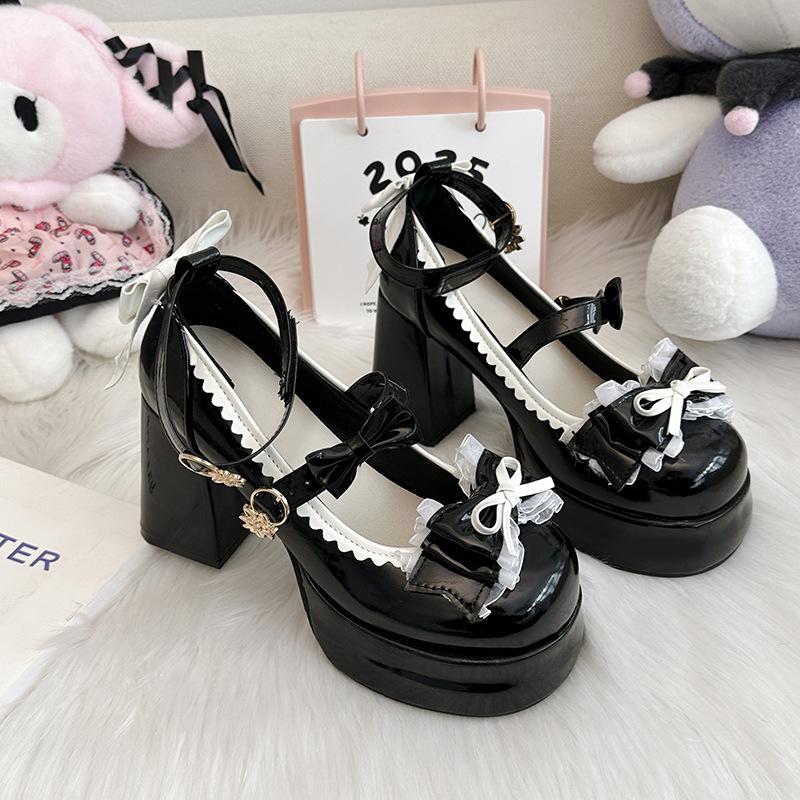 

Оригинальные туфли-лодочки на высоком каблуке с бабочками женские 2025 лето новые оригинальные Лолита с круглым носком Лолита милые туфли 39 чёрный