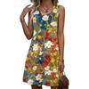 Summer Sleeveless Floral Pattern Fashion Women Mini Dresses  Prined Beach Casual Ladies Dress  Plus Size Loose Dress