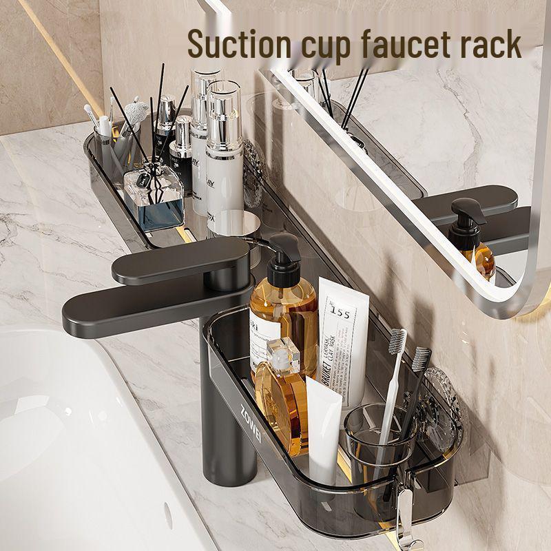 Luxury-Style Wall-Mounted Suction Cup Faucet Rack: Creative Punch-Free Bathroom Storage & Draining Solution
