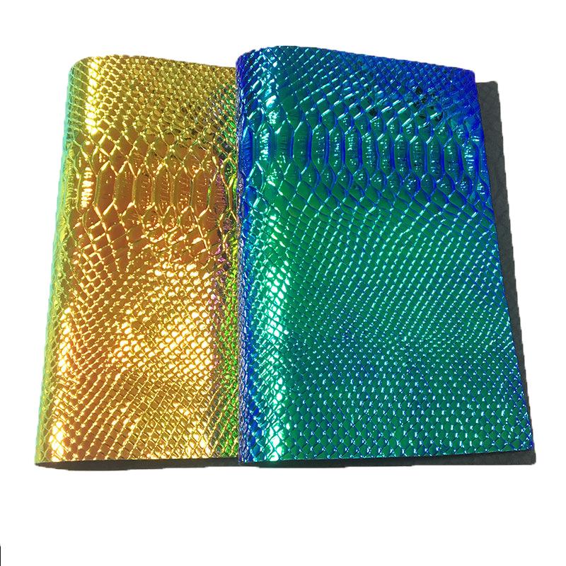 Iridescent Snake Print Laser Leather A4 Handbag Set with Mirror Embossed Synthetic Material