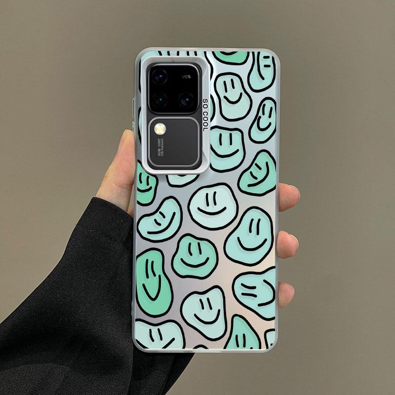 For Samsung Galaxy S21 FE S24 S23 Ultra Plus FE S25 S22 Ultra Plus Laser Phone Case Cute Cartoon Smile Face Shockproof Covers