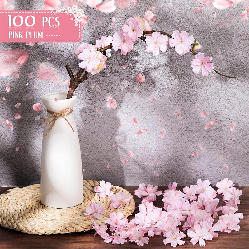 50/100 Stück 4,5 cm Künstliche Blumen Seidenpflaumenblütenköpfe für Hochzeit Heimdekoration Braut Haarnadel Brosche Kranz DIY Bastelgeschenk