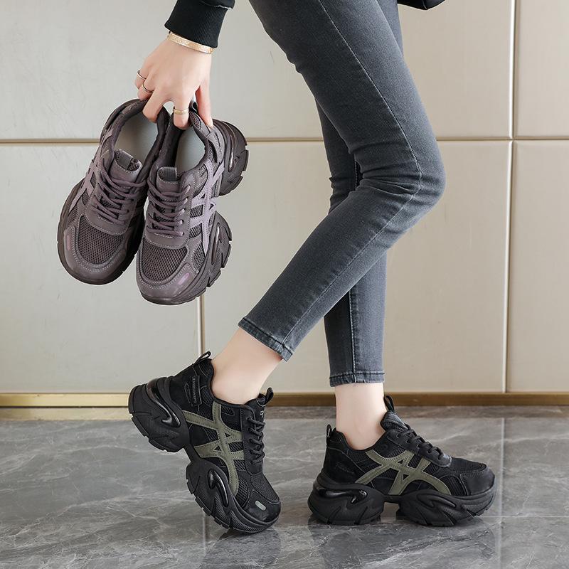 Summer mesh shoes women's breathable thin new platform dad shoes student mesh sneakers increase in height