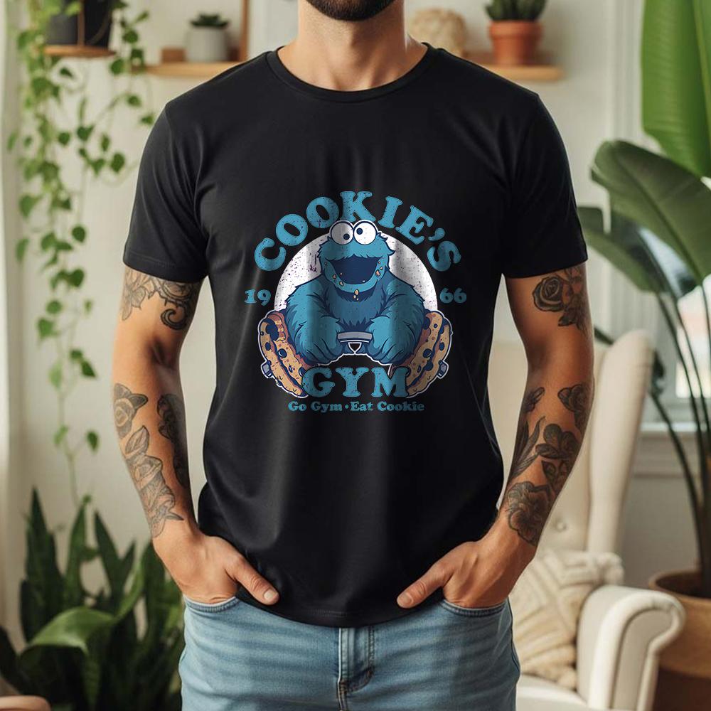 2026 Summer 100 Cotton CookieS Gym Graphic Oversized Tee Cookie Monster 1966 Retro Funny Cartoon Themed Short Sleeve