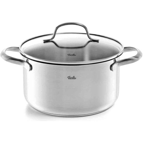 Fissler San Francisco Pot (20cm, 3.6L Capacity) with a Drip-proof Rim, a Glass Lid, and Convenient Measuring Lines (waterless Cooking/induction Compat