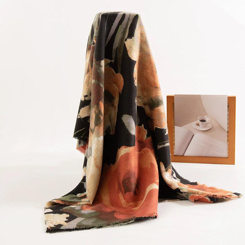 WTEMPO Women's Autumn Winter Retro Elegant Printed Scarf Casual Versatile Scarf Shawl Fashion Cold-proof Windproof Warm Scarves