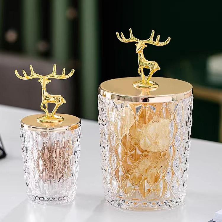 Modern Crystal Glass Ornaments: Golden Deer Decoration for Coffee Table