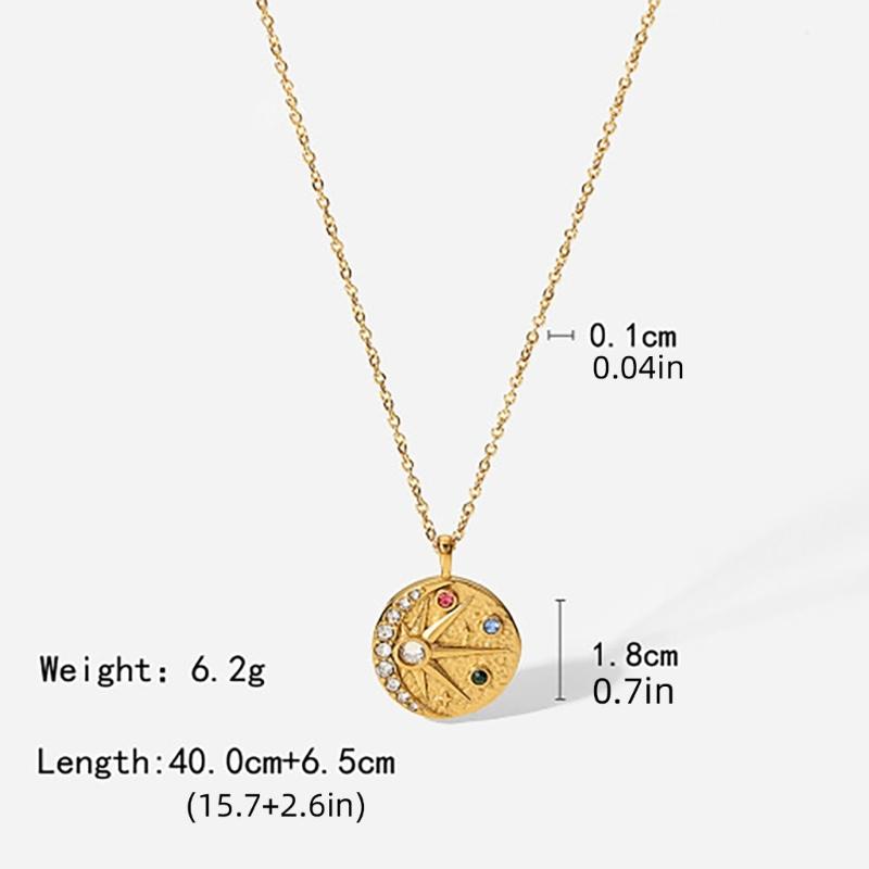Stainless Steel Pendant Necklace Cubic Zirconia Charm Neckchain Unisex Clavicle Chain Gold Plated Waterproof Jewelry