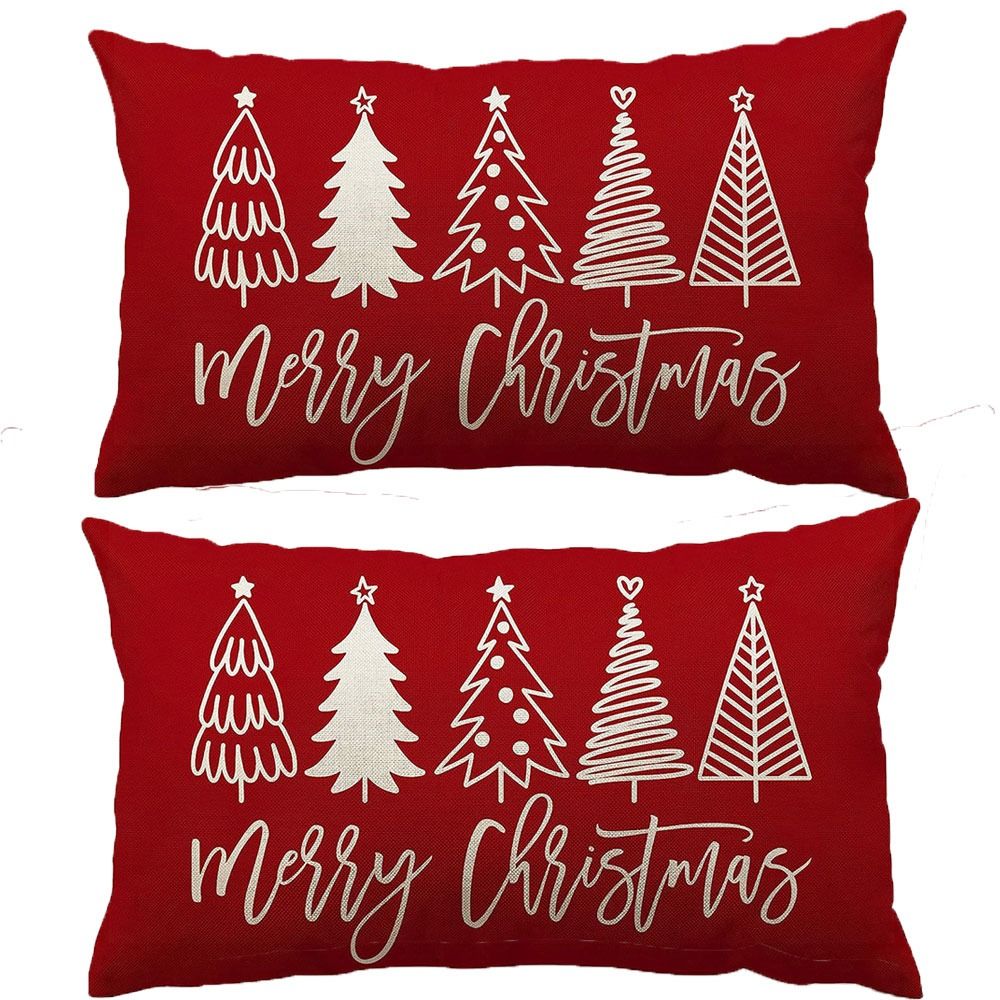 

1/2pcs 12*20 Inch Throw Pillow Covers Red Christmas Decorated Pillowcase Bedroom