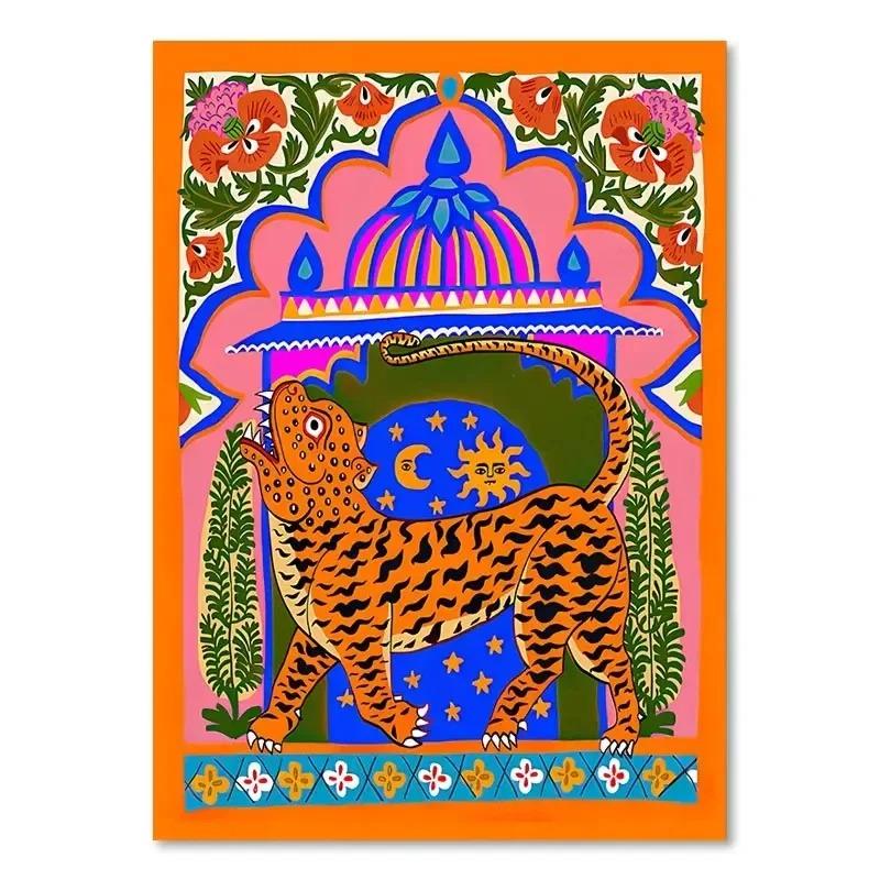 Buntes Abstraktes Poster Tiger Leopard Schlange Tropischer Dschungel Leinwandbild und Drucke Wandkunst Bilder Wohnzimmer Dekoration