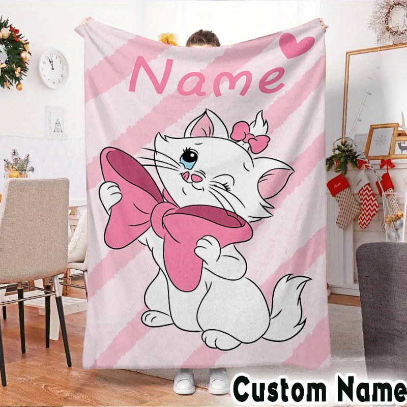 Custom NameMarie cat Blanket Flannel Throw for Sofa, Indoor, Camping, Living Room, Office, Chair, And Bed Soft Birthday Christmas Gift
