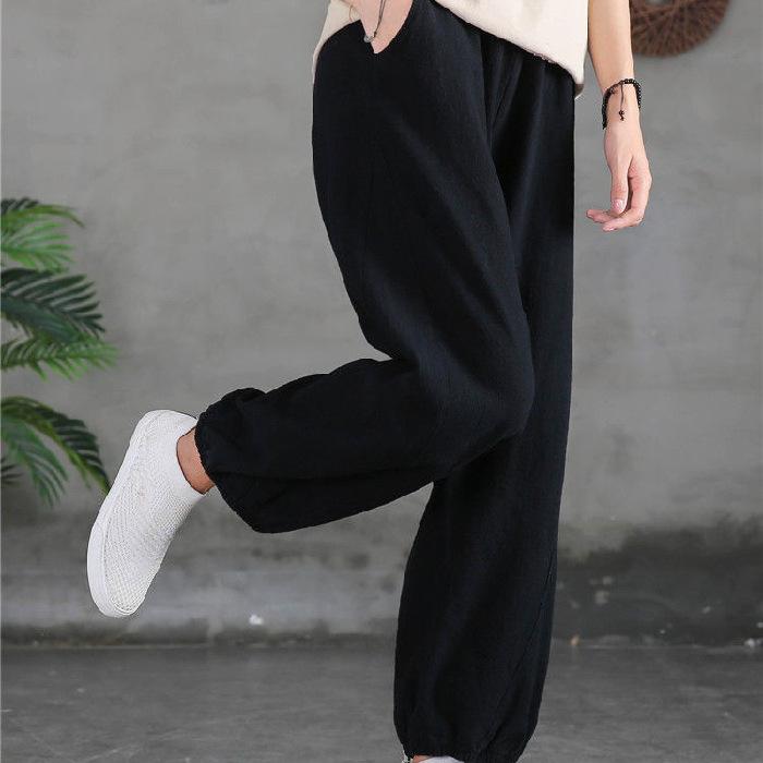 2021 Summer Breathable Cotton-Linen Anti-Mosquito Lantern Pants L (100-115 jin)