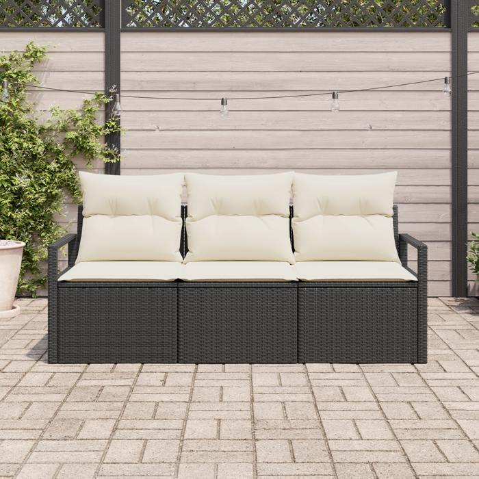 Canapé de Jardin 3 Pièces vidaXL avec Coussins Noir en Rattan Poly, Canapé de Jardin 2 Places vidaXL avec Coussins Noir 3346237