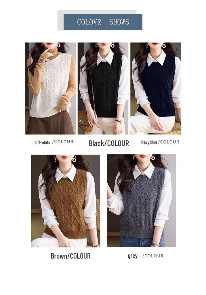Women's Autumn Sleeveless Knit Vest – Versatile Layering Cardigan, Loose Fit, Yellow Brown (2025 New)