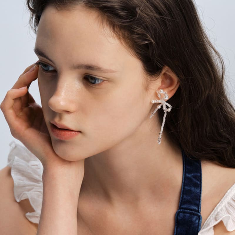 VINTAGE HOLLYWOOD White Blossom Ribbon Earrings_VH2412EA005M