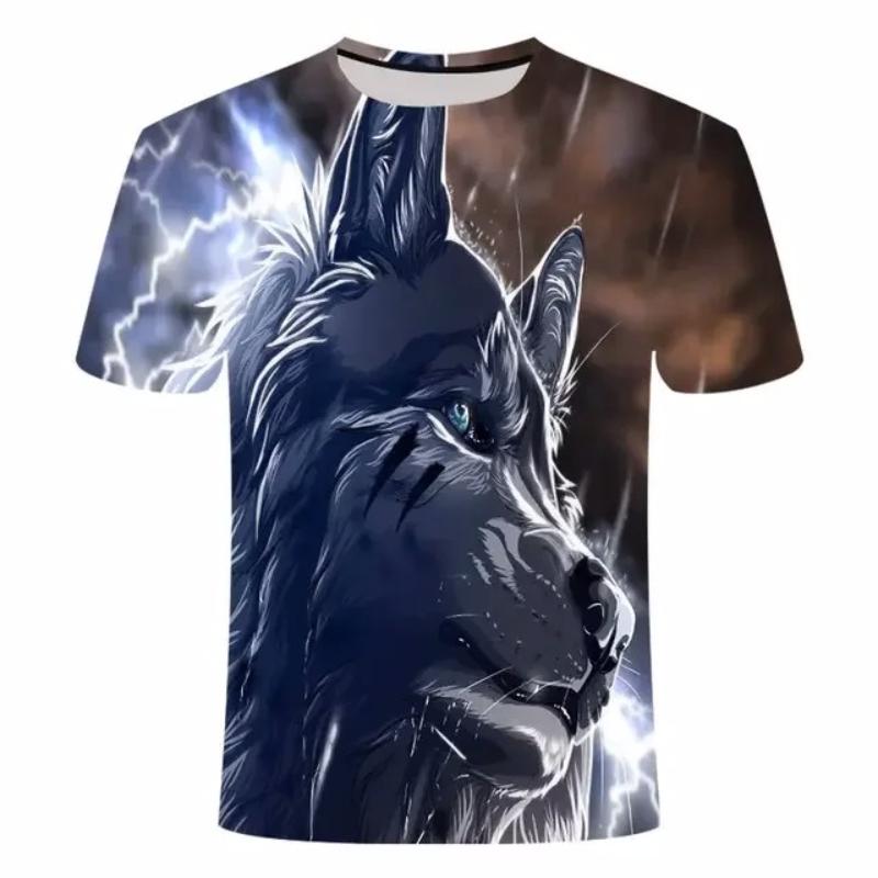 Wolf Print Short Sleeve Top 3D Casual Street Man's T-shirt Oversized TeeMen Vintage Clothing