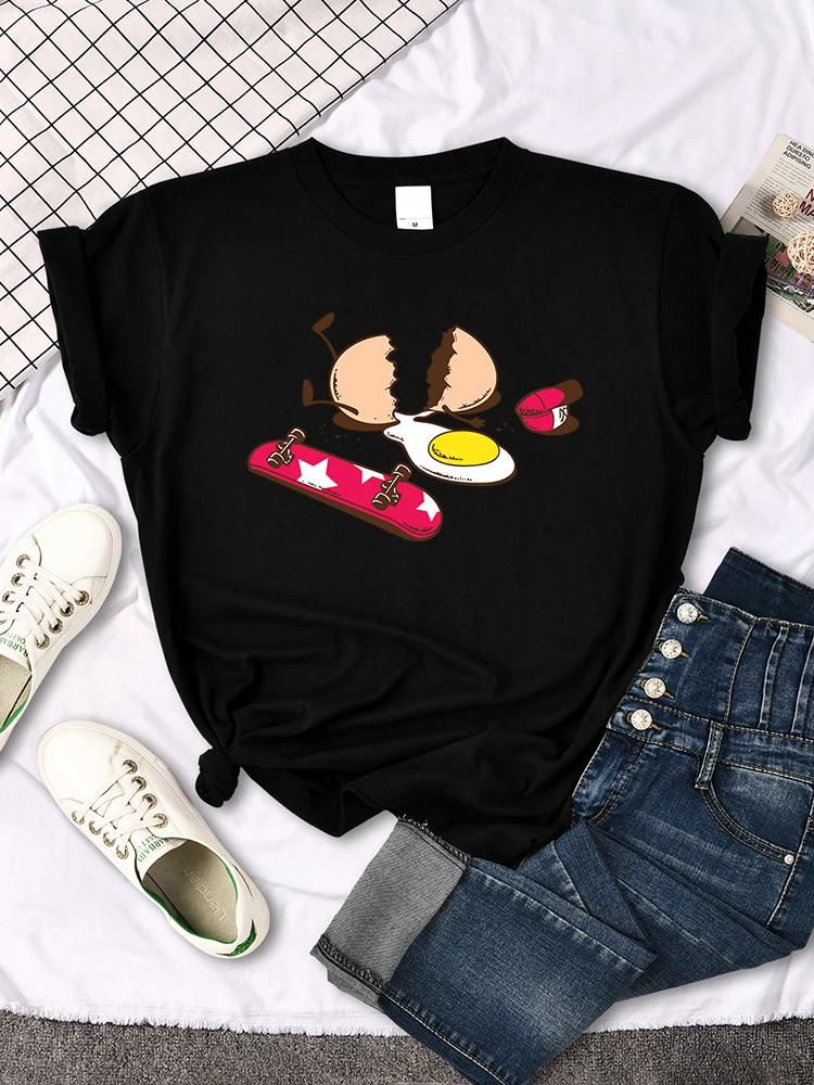 

Short Sleeve Tops Funny Broken Egg And Skateboard Women Tshirt Korean Style Hip Hop TShirt For Women Harajuku Casual Clothes S
