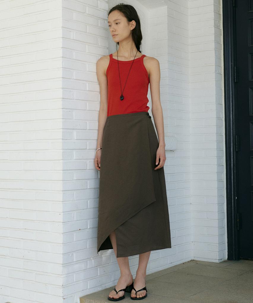 Otte Linen Asymmetry Wrap Skirts_Brown
