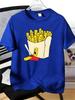 Unisexs Tee Cute Cartoon French Fries Food Print Cotton Short Sleeve Male Casual Streetwear Outdoor Daily Basic Fashion Top
