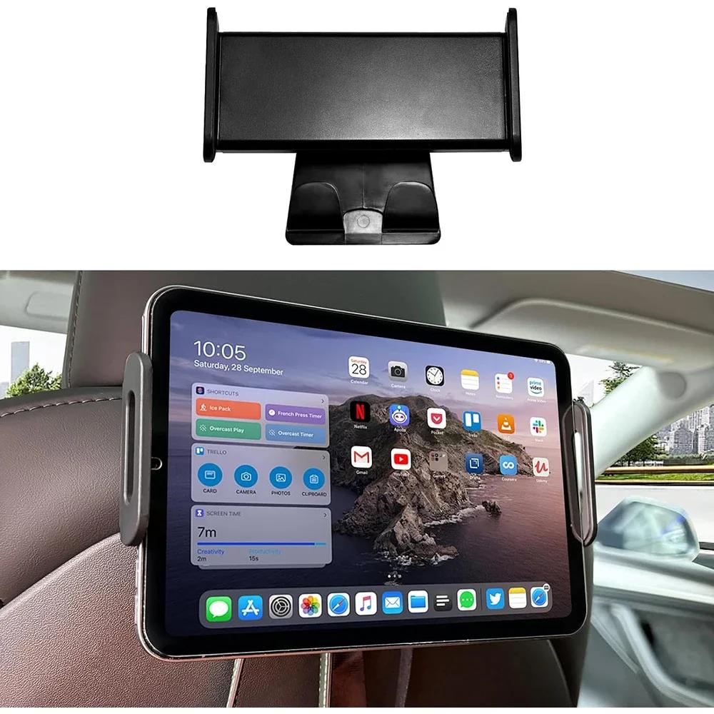 For Tesla Model 3/Y Back Seat Phone Holder with 2 hooks 360° Rotate Stand Auto Headrest Bracket Support For Tablet PC iPad Mini