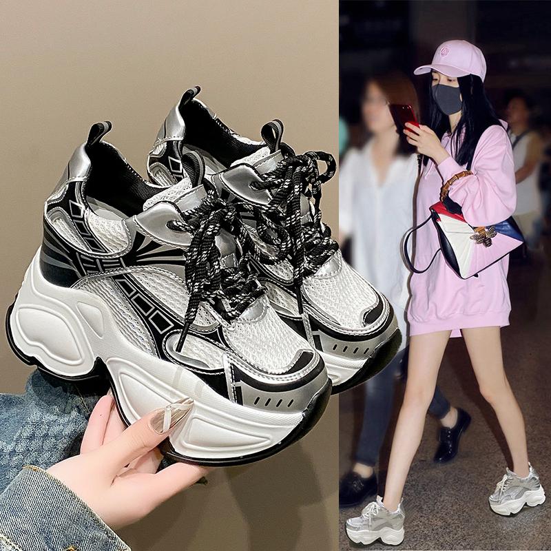 10CM Summer Breathable Mesh Sneakers Thick Bottom Sports Shoes New 2024 Women Wedges Casual Chunky Shoes High Platform Sneakers