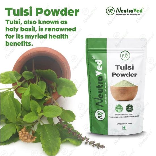 NeutraVed Organic Tulsi Powder For Face Pack | Tulsi Powder Ideal For Tea, Skin & Hair | May Detoxifying Cough (100 G)