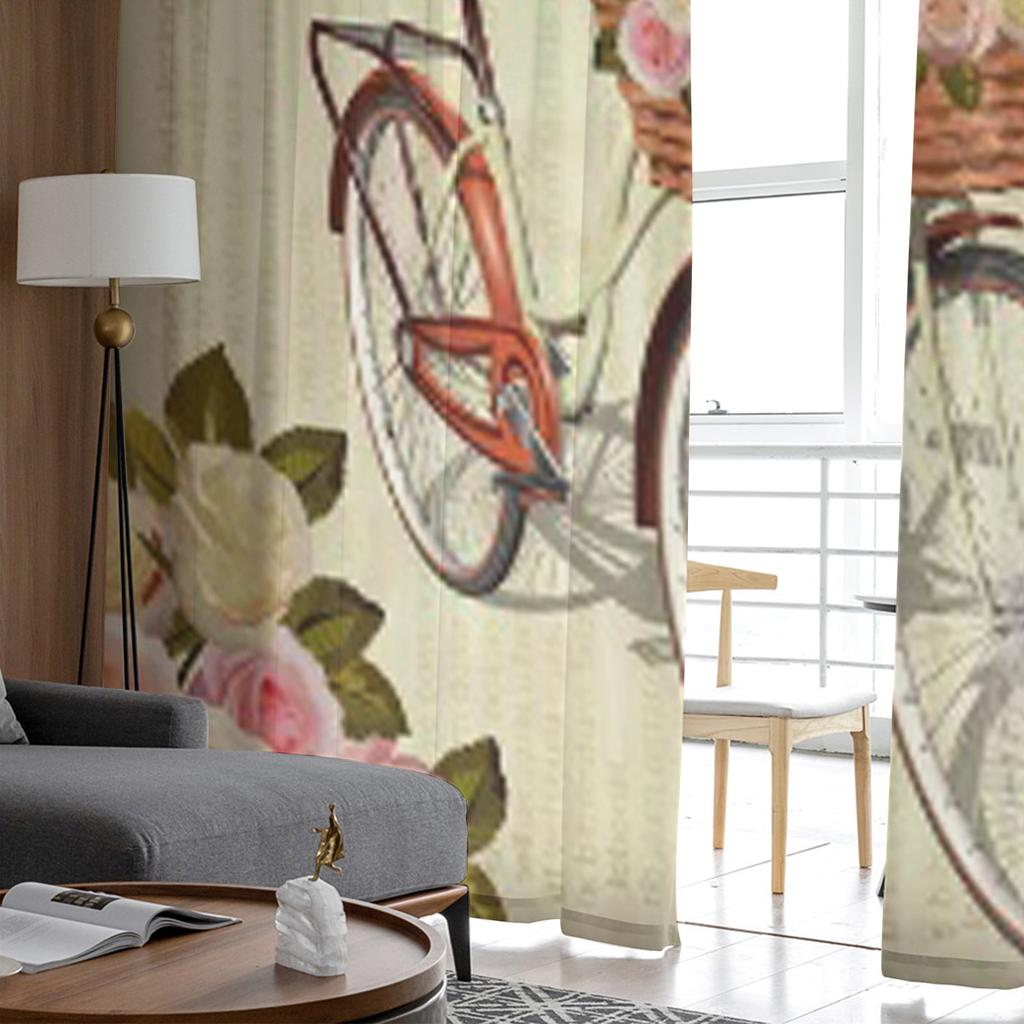 Plakat z rowerem vintage Przezroczyste zasłony do salonu Przezroczyste tiulowe dekoracje okienne Sypialnia Kuchnia Wystrój domu Zasłony z woalu