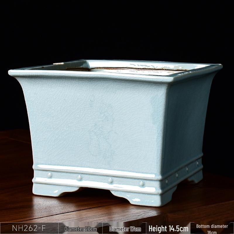 Ceramic Square Bonsai Flower Pot - Large High-Angle, Creative Chinese Style for Green Plants and Orchids