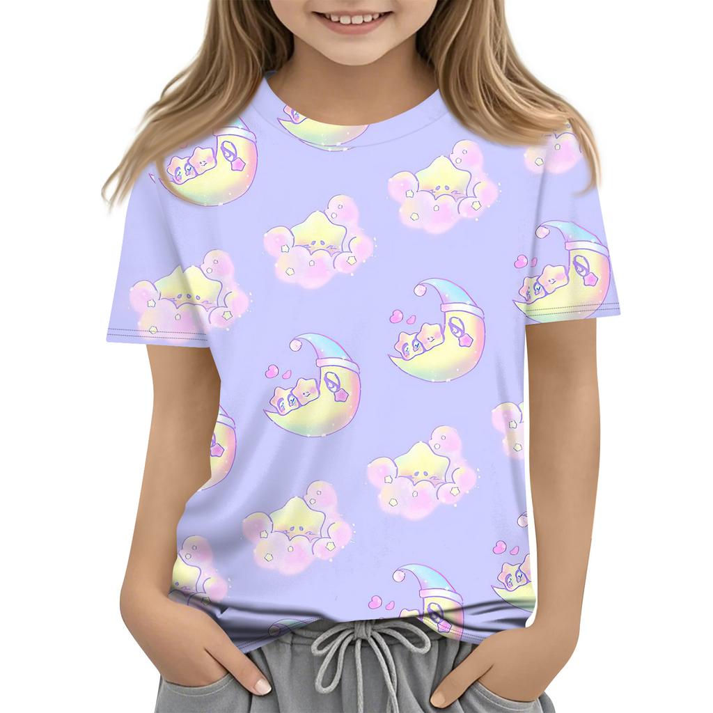 Kinder bedrucktes Rundhals Kurzarm Freizeit-T-Shirt