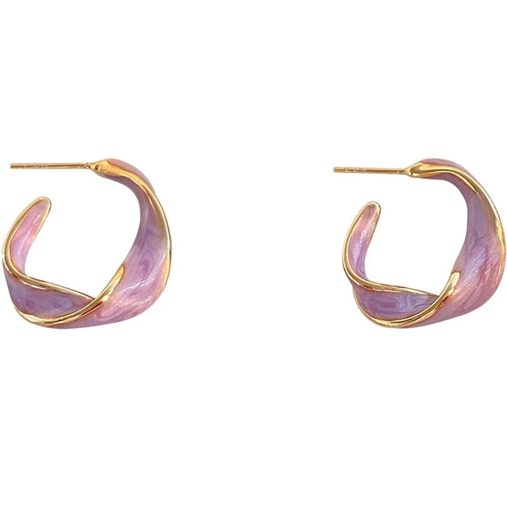 New Fashion Lavender Purple Earrings Metal Golden Twisted Art Line  Stud  For Girls  Jewelry Gifts earrings for women