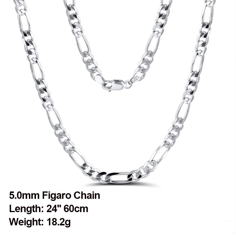 ORSA JEWELS Italian 925 Sterling Silver Diamond-Cut Figaro Chain Necklace S925 Silver Craft Men Women Neck Chains Jewelry SC34