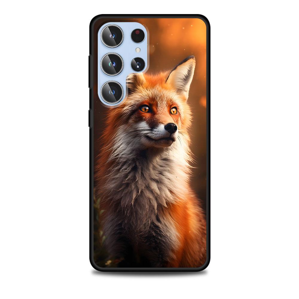 Cute The Fox Animal Case for Samsung Galaxy S23 S21 S20 FE S24 S22 Ultra S10 S10e S9 Plus Soft Black TPU Phone Cover Bumper