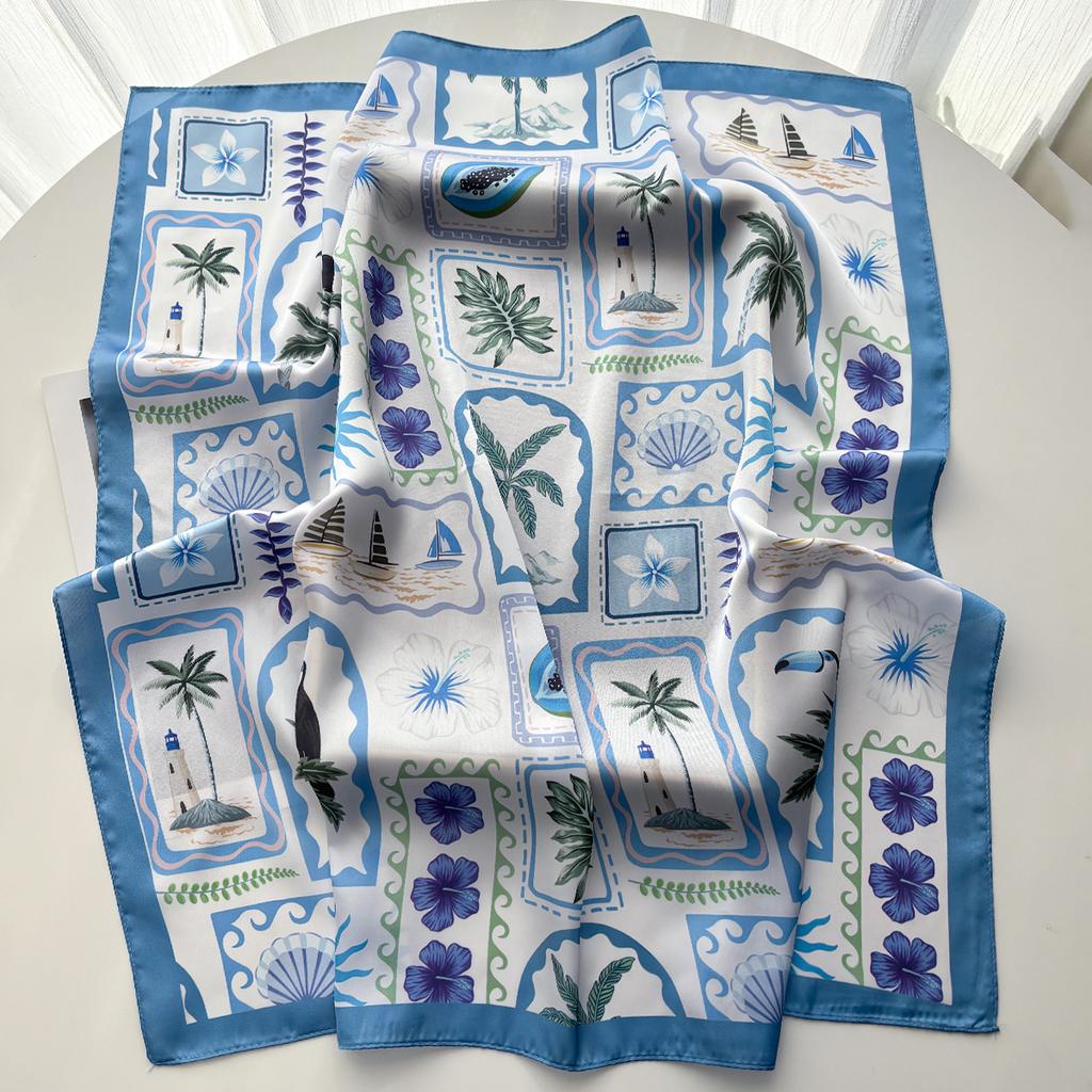 70*70Cm Luxury Print Square Scarf For Women Elegant Ladies Hijab Neckerchief Shawl Soft Stain Imitation Silk Scarves