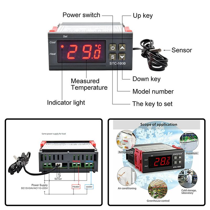 STC-1000 Digital Temperature Controller Thermostat 10A Relay Heating Cooling Auto Switch for Aquarium Incubator Refrigerator