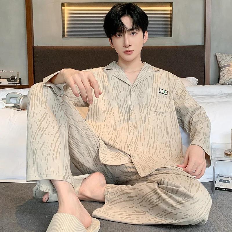 Autumn Cardigan Man Pajamas Cotton Fashion Sleepwear for Men Leisure Casual Nightwear Pijamas Set pyjama homme Dropship
