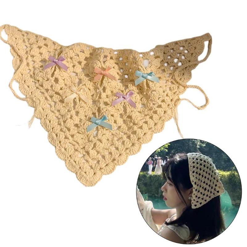 Crochet Hair Bandana Headbands Knitted Bowknot Head Scarf Festival Headwrap