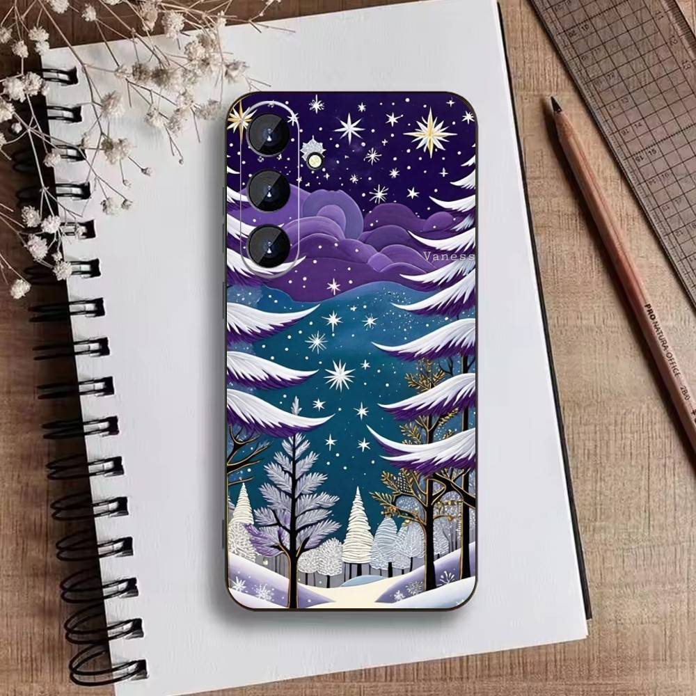 Starry Night Whimsical landscape Phone Case For Samsung Galaxy A73,21,22,32,71,53,52,51,80,5G Soft Black Cover