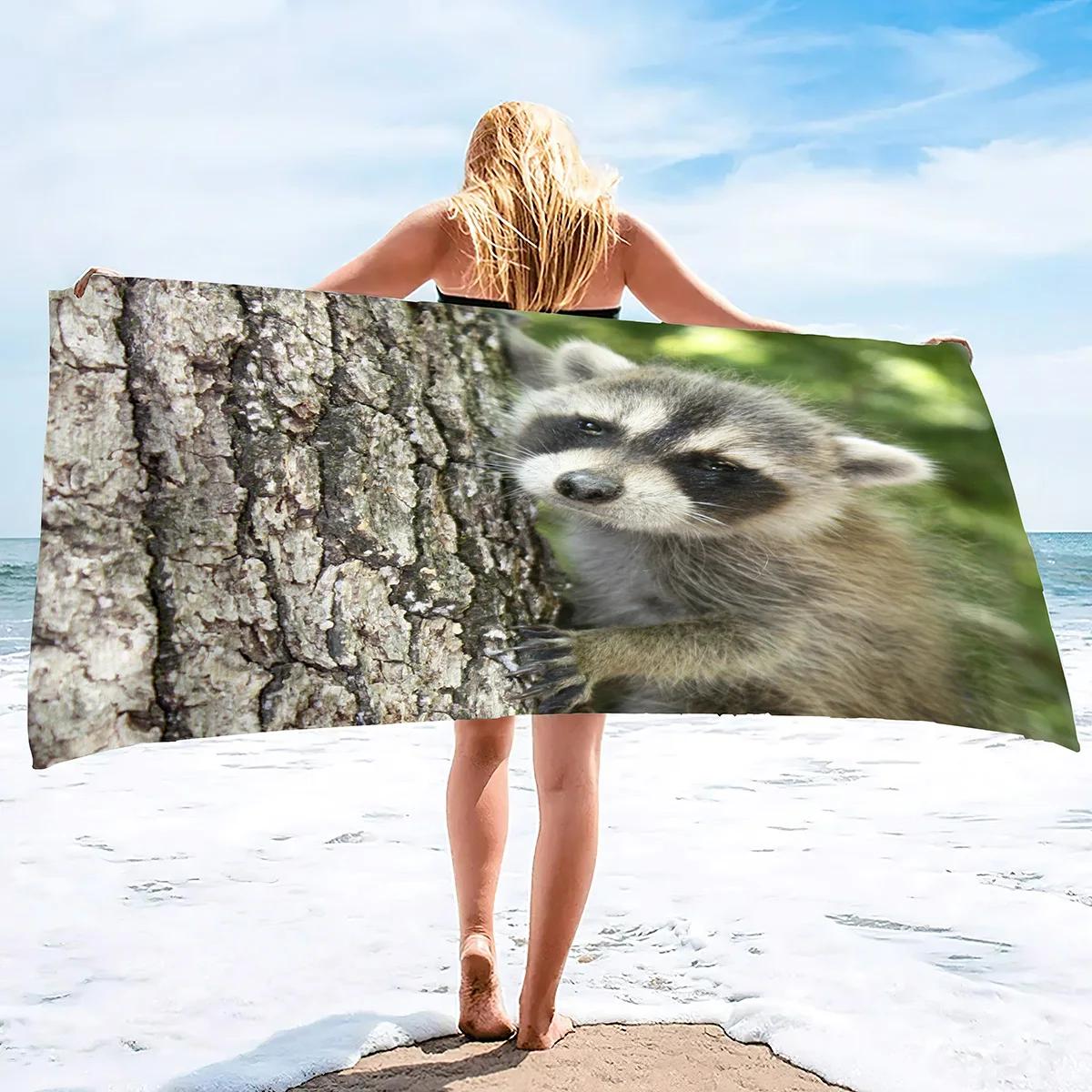 

Cute Raccoon Sand Free Beach Towel Absorbent Bath Towel Large Towels Quick Dry Absorbent Bath Towels for Swimming Spa Pool W40*H60(CM)