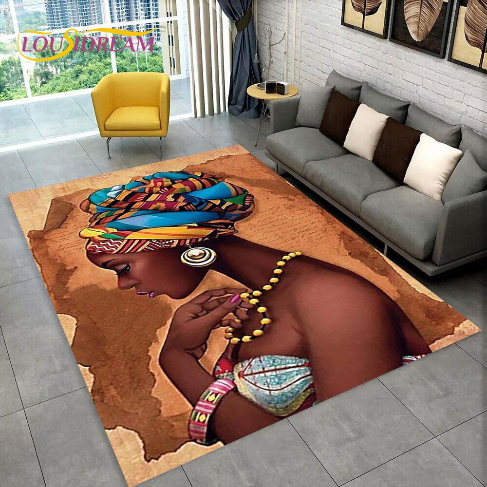 3D Africa Ethiopian Painting Art Custom Cartoon Area Rug Large,Carpet for Home Living Room Sofa Doormat Decor,Non-slip Floor Mat