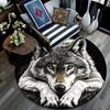Gray Wolf Round Area Rug,Carpet Rug for Living Room Bedroom Sofa Playroom Decor,Non-slip Floor Mat
