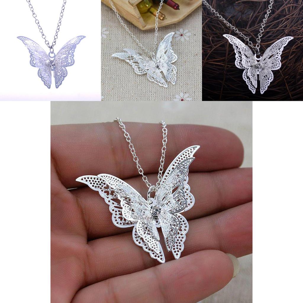 Elegant Silver-plated Hollow Butterfly Necklace With Sparkling Crystal Inlay